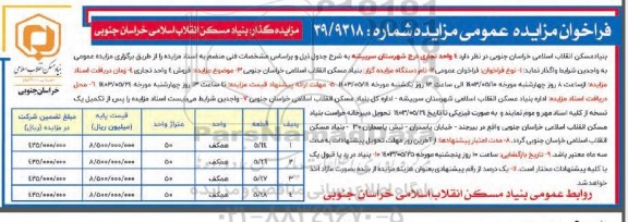 مزایده عمومی فروش 4 واحد تجاری 