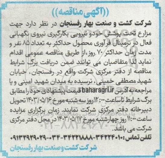 مناقصه بکارگیری نیروی نگهبانی