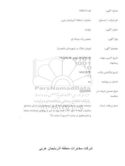 مزایده فروش املاک در شهرستان شاهیندژ