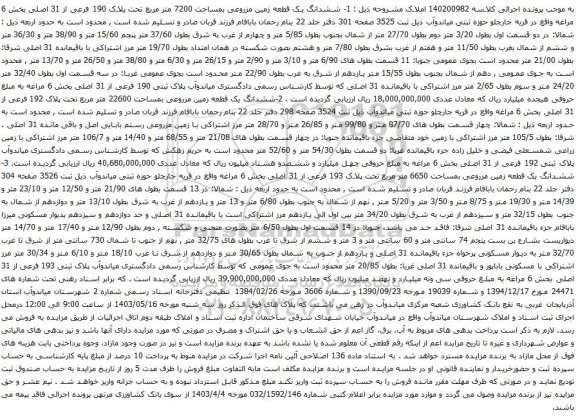 آگهی مزایده ششدانگ یک قطعه زمین مزروعی بمساحت 7200 متر مربع تحت پلاک 190 فرعی از 31 اصلی بخش 6 