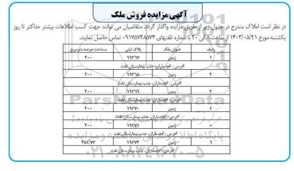 مزایده فروش ملک