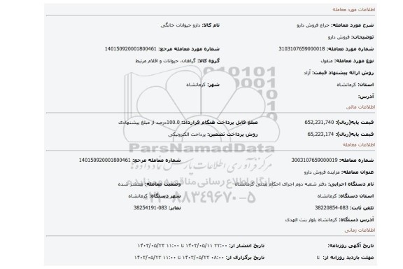 مزایده، فروش دارو