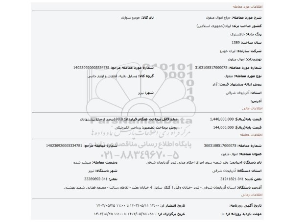 مزایده، اموال منقول