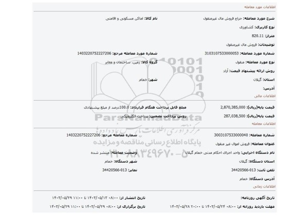 مزایده، فروش مال غیرمنقول