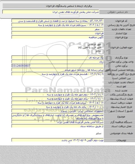 مناقصه, تجدیتعویض پروژکتورهای پر مصرف (با اولویت انبارهای و سوختگیری ها ) و جایگزینی با پروژکتورهای کم مصرف