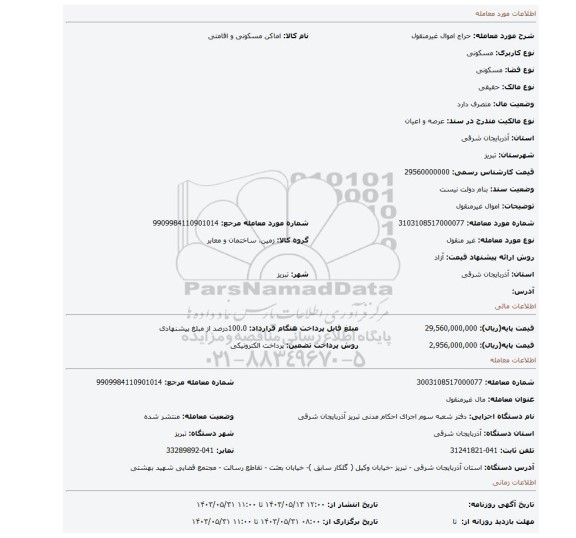 مزایده، اموال غیرمنقول