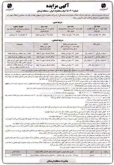 مزایده فروش تعدادی از املاک مازاد