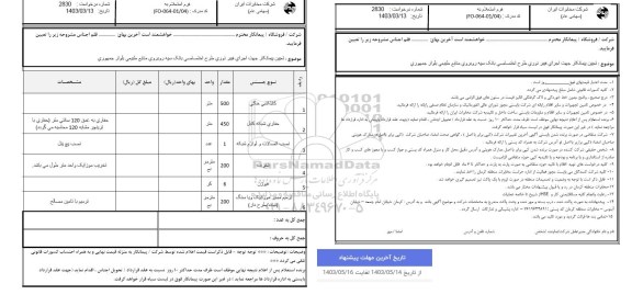 استعلام تعیین پیمانکار جهت اجرای فیبر نوری طرح اختصاصی بانک سپه 