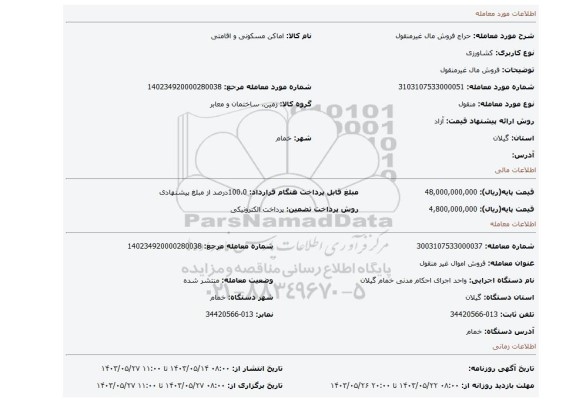 مزایده، فروش مال غیرمنقول