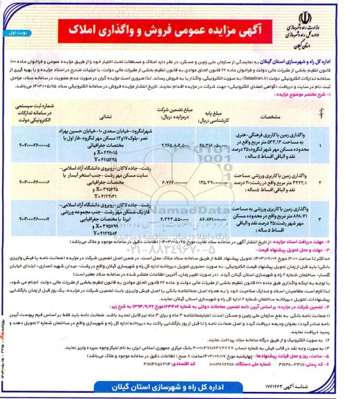 مزایده فروش و واگذاری املاک