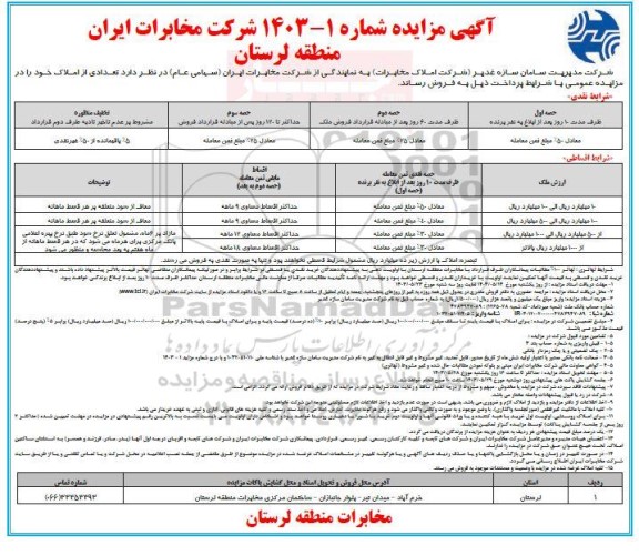 مزایده فروش تعدادی از املاک