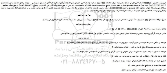 مزایده فروش 250 مترمربع سنگ فرش ساختمانی مرمریت طرح دیوید در ابعاد 40*20 در رنگ مشکی یال 
