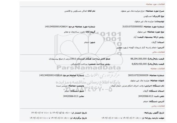 مزایده، مزایده مال غیر منقول