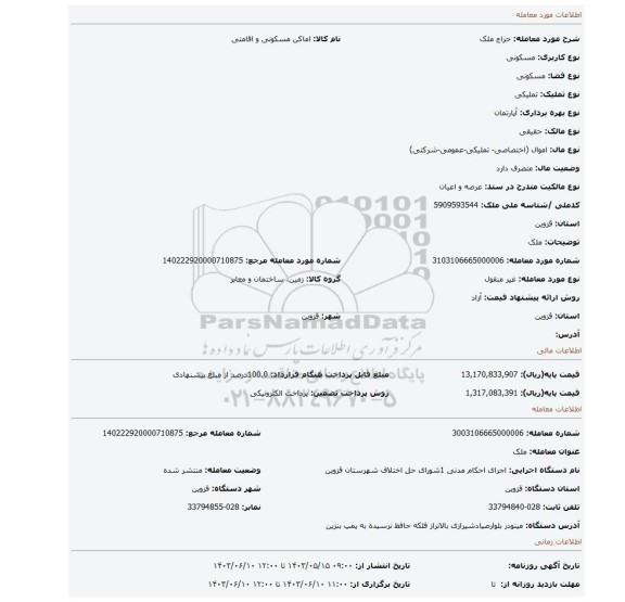 مزایده، ملک