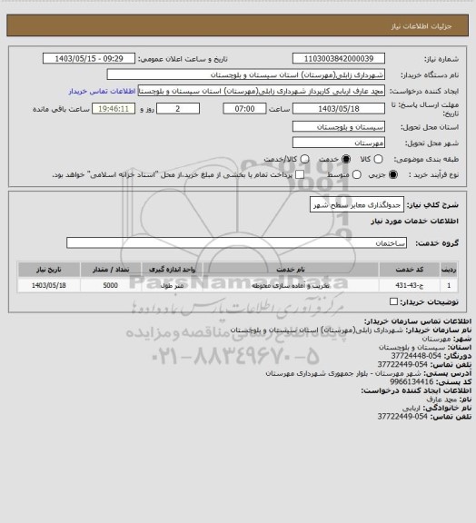 استعلام جدولگذاری معابر سطح شهر