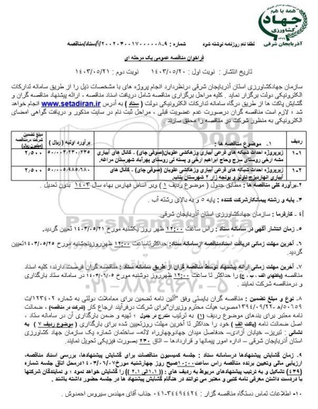 مناقصه زیر پروژه احداث شبکه های فرعی آبیاری و زهکشی علویان ...