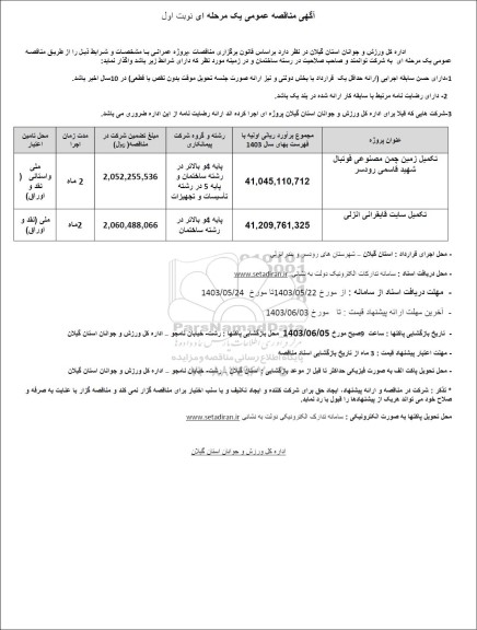 مناقصه تکمیل زمین چمن مصنوعی فوتبال شهید قاسمی و ... 
