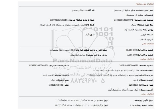 مزایده، مخلوط کن مستعمل