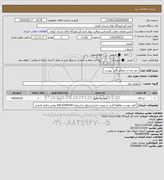 استعلام حفر چاه اب مطابق فایل پیوست