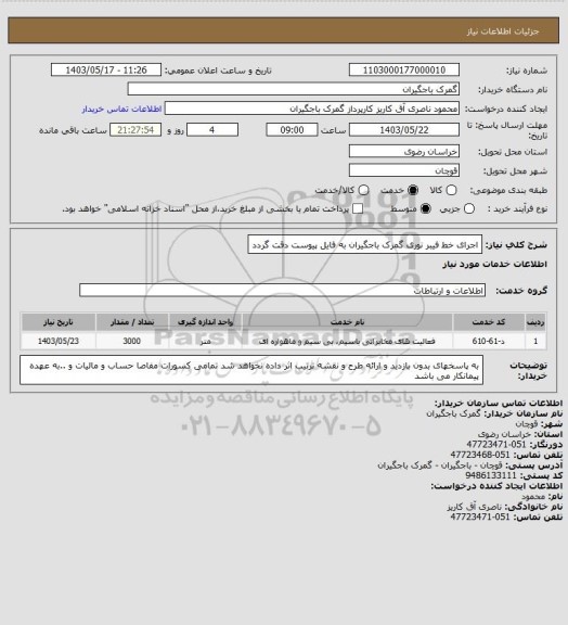 استعلام اجرای خط فیبر نوری گمرک باجگیران به فایل  پیوست دقت گردد