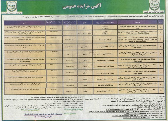 مزایده فروش 11 فقره از املاک مازاد قابل واگذاری