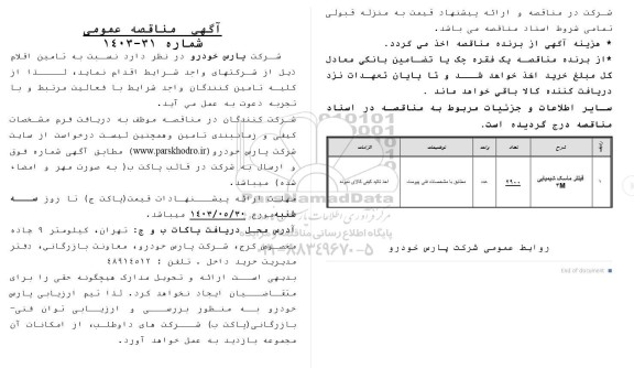 مناقصه فیلتر ماسک شیمیایی 3M