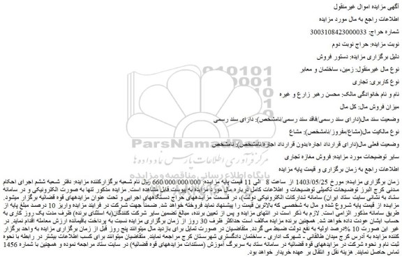 مزایده فروش مغازه تجاری