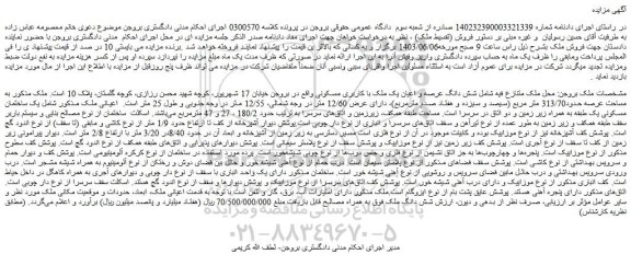 مزایده فروش شش دانگ عرصه و اعیان یک ملک با کاربری مسکونی