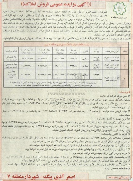 مزایده فروش املاک با کاربری مسکونی