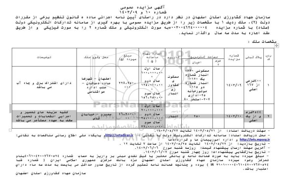 مزایده واگذاری ملکی مسکونی و انبار