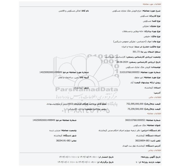 مزایده، فروش ملک تجاری مسکونی