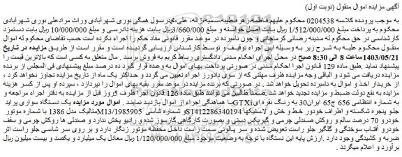 مزایده یک دستگاه سواری پراید GTXi