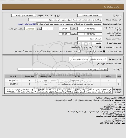 استعلام اکسی هود اطفال - کات نوزاد مطابق پیوست