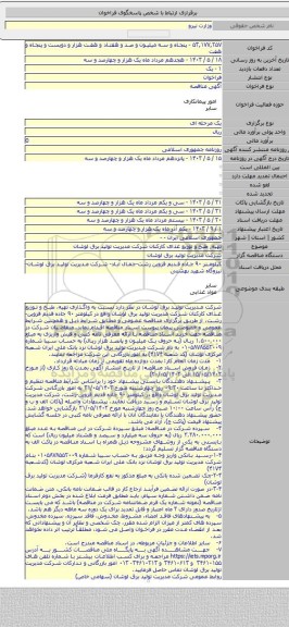 مناقصه, تهیه٬ طبخ و توزیع غذای کارکنان شرکت مدیریت تولید برق لوشان
