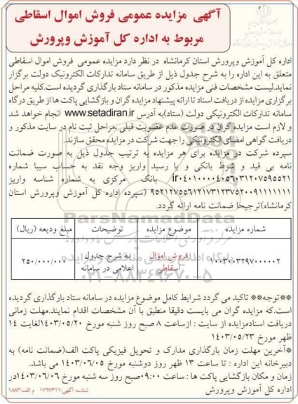 مزایده فروش اموال اسقاطی 