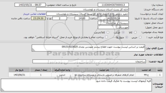 استعلام قیمت بر اساس لیست پیوست جهت اطلاع بیشتر مهندس بجدی 09151923825