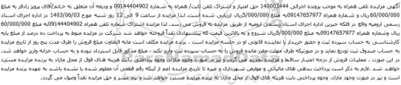 آگهی مزایده حق امتیاز و اشتراک تلفن ثابت/ همراه