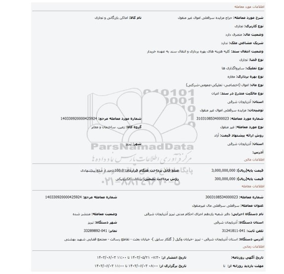 مزایده، مزایده سرقفلی اموال غیر منقول