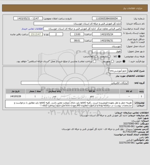 استعلام تابلو آموزشیcnc