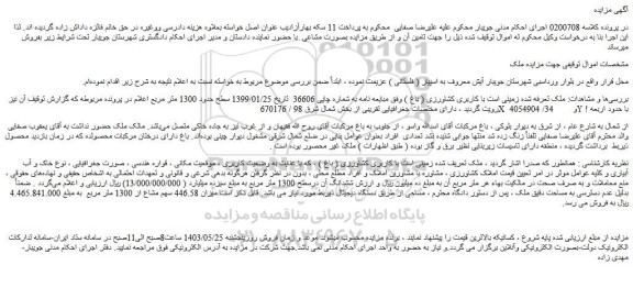 مزایده فروش ملک زمینی است با کاربری کشاورزی ( باغ )