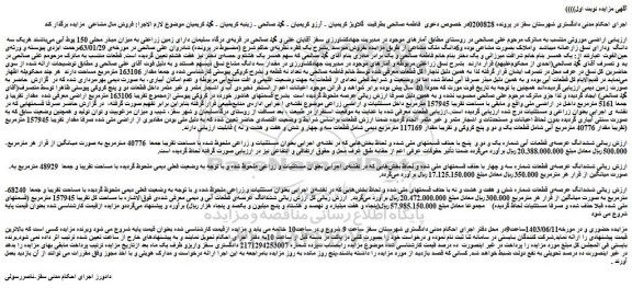 مزایده عرصه ی قطعات آبی شماره یک و دو و پنج با حذف قسمتهای ملی با مساحت تقریبا جمعا 40776 مترمربع