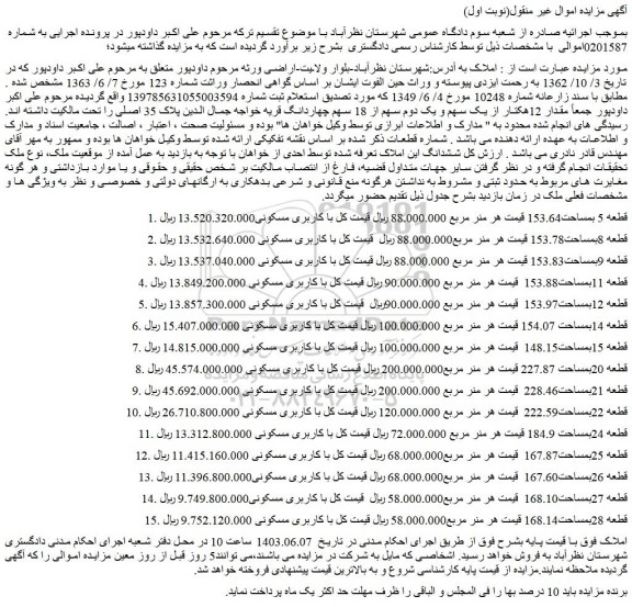 مزایده فروش زمین