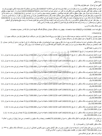 مزایده فروش ملک ساختمانی است به مساحت 85 مترمربع با سازه فلزی پیچ و مهره ای(بنیادی)
