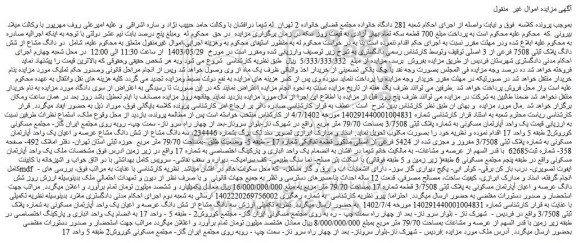 مزایده فروش دو دانگ مشاع از شش دانگ پلاک ثبتی 7508 فرعی از 3 اصلی