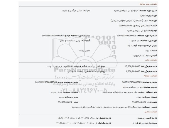 مزایده، فرو ش سرقفلی مغازه