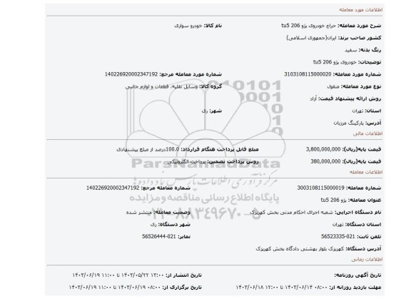 مزایده، خودروی پژو 206 tu5