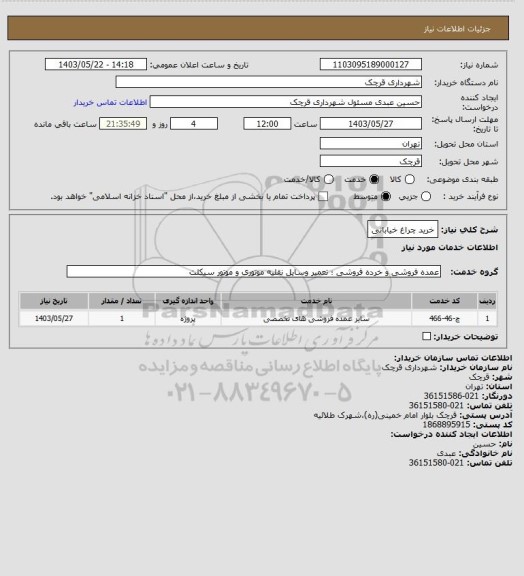 استعلام خرید چراغ خیابانی