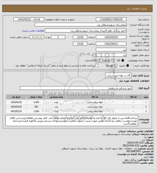 استعلام گان و حوله لمینت شده