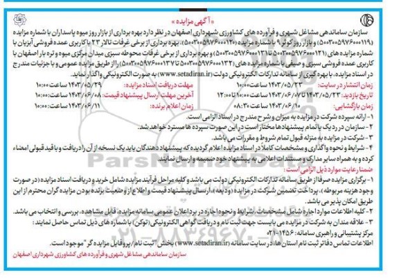 مزایده بهره برداری از بازار روز میوه