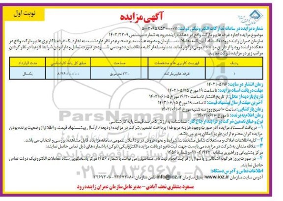 مزایده اجاره غرفه هایپرمارکت